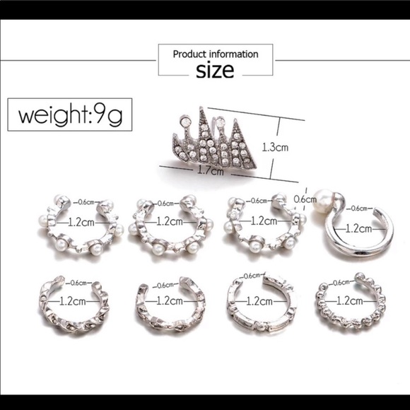 9 Pc. Faux Pearl + Crystal Ear Cuff + Stud Set - Picture 3 of 4